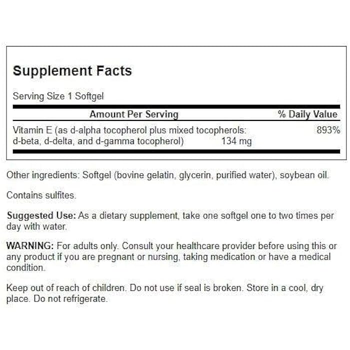 Swanson Vitamin E Mixed Tocopherols 200 Iu (134 Milligrams) 100 Sgels - Image 2