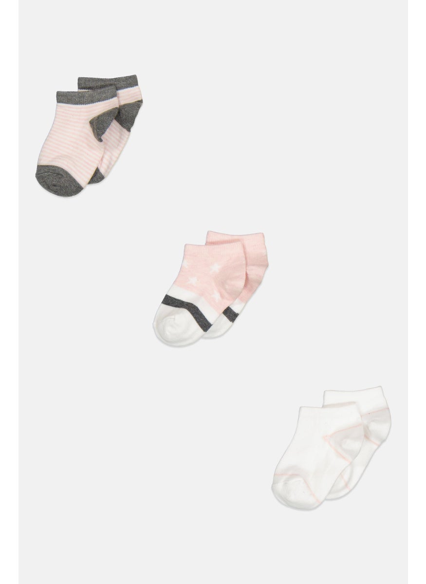 RBX Kids Girl 3 Pairs Stripe Ankle Socks, White  - Image 1