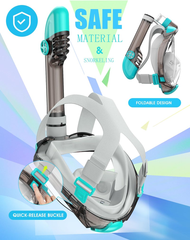 Greatever G2 Full Face Snorkel Mask with Latest Dry Top System,Foldable 180 Degree Panoramic View Snorkeling Mask with Camera Mount,Safe Breathing,Anti-Leak&Anti-Fog - Image 4