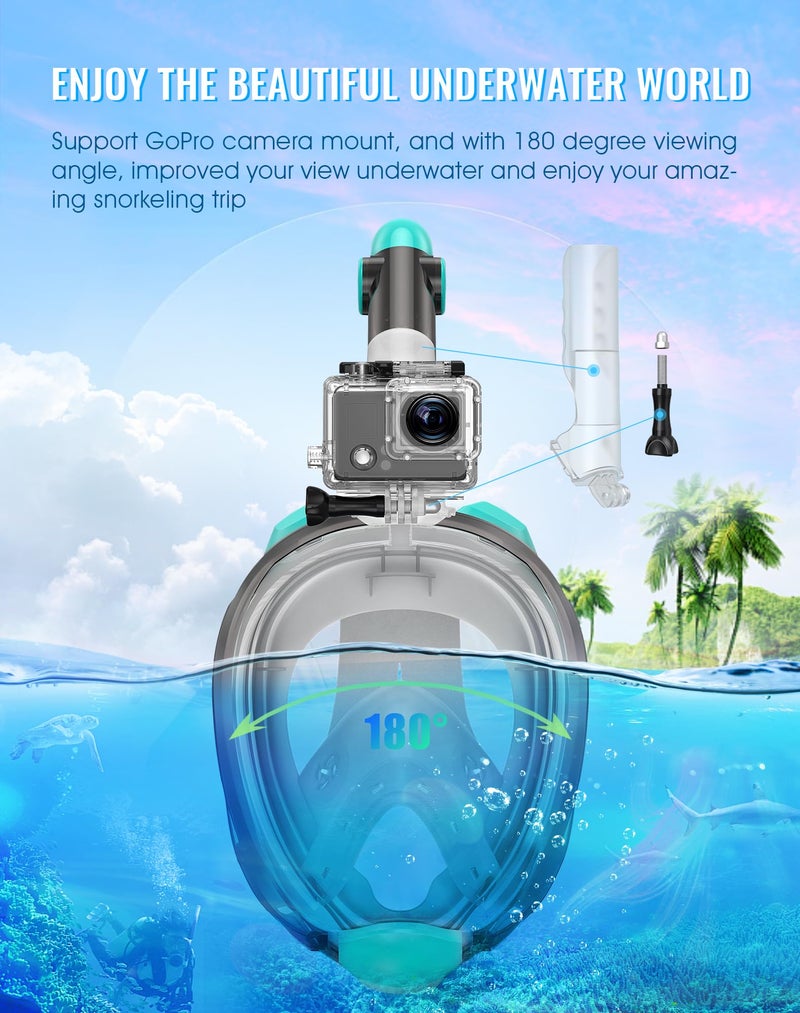 Greatever G2 Full Face Snorkel Mask with Latest Dry Top System,Foldable 180 Degree Panoramic View Snorkeling Mask with Camera Mount,Safe Breathing,Anti-Leak&Anti-Fog - Image 5