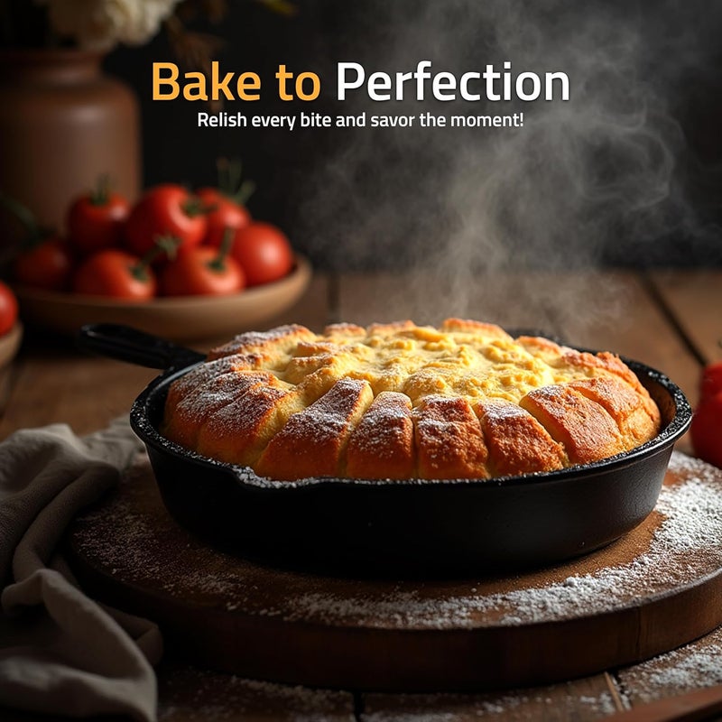 Utopia Kitchen طقم مقالي حديد زهر 3 قطع، مقلاة شيف، مقالي حديد زهر مسبقة التتبيل، 6، 8 و 10 بوصات، سهلة الاستخدام في الفرن، الموقد، الشواية، أو نار المخيم، سوداء - Image 5