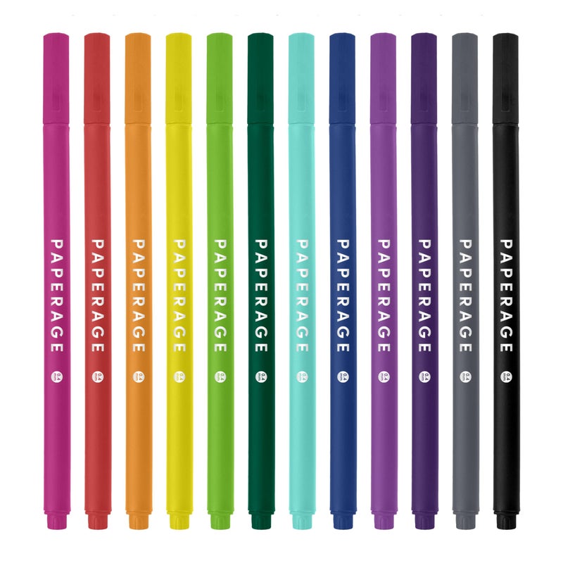 PAPERAGE Felt Tip Fine Point Pens (0.4mm), 12 Pack, Colored Pens For Journaling, Notebooks, Planners, Calendars & Drawing, Great for School, Office, & Home (Rainbow) - Image 1