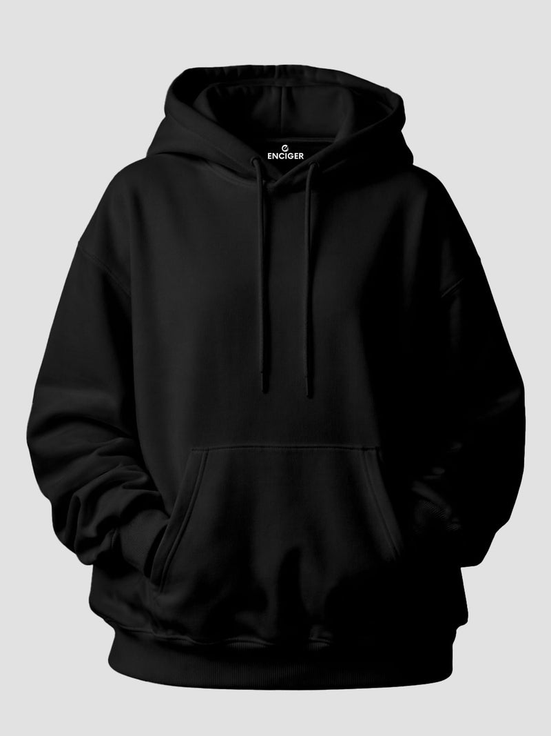 ENCIGER Womens Solid Hoodie | Oversized Fit Winter Sweatshirt with Kangaroo Pocket | Warm Casual Pullover Black, S - Image 4