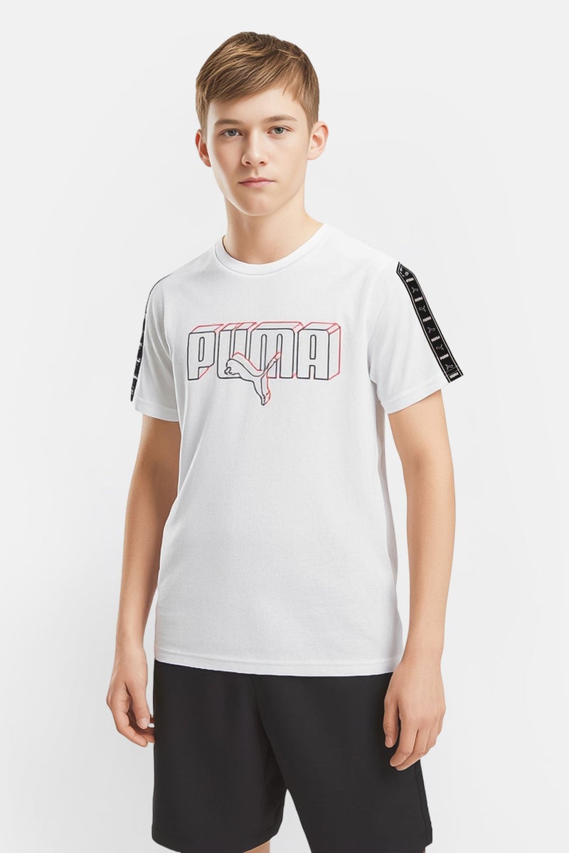 PUMA تي شيرت أولاد قصير الأكمام خارجي، أبيض - Image 1