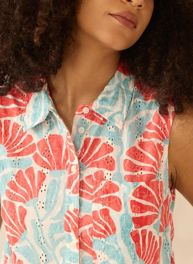 OUTZIDR Multi Sleeveless Crop Schiffli Shirt