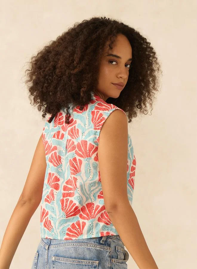 Outzidr  Multi Sleeveless Crop Schiffli Shirt for Women | Best Price UAE