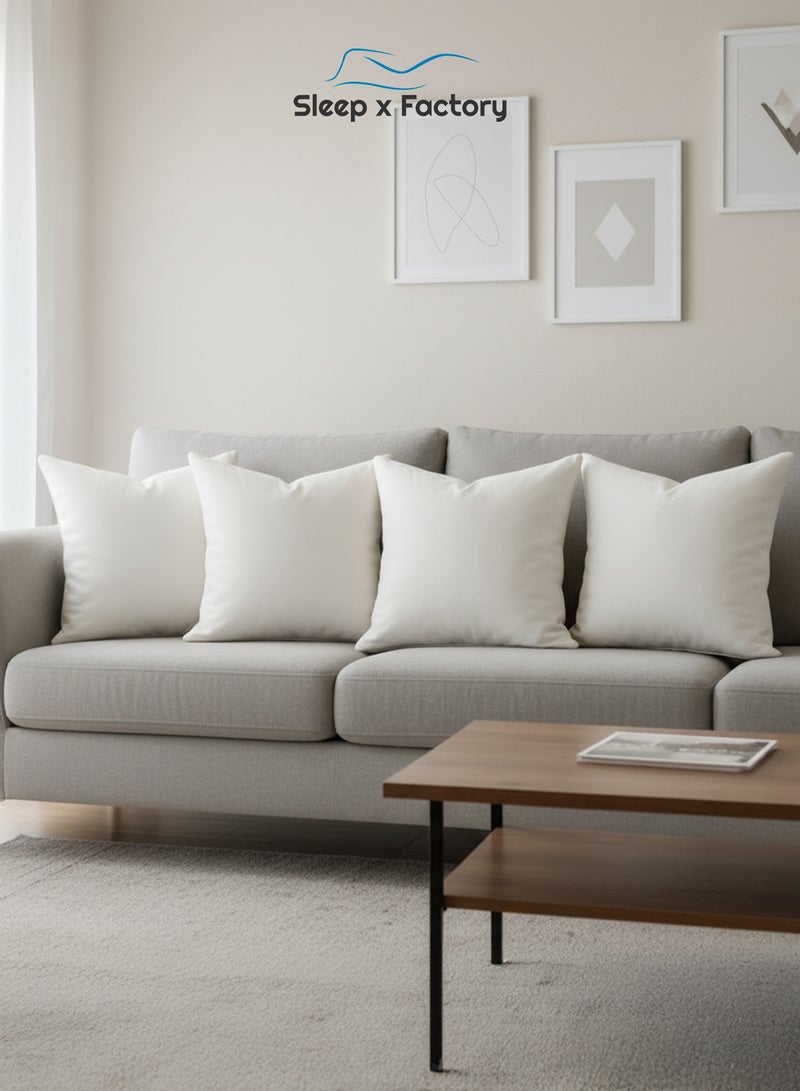 Sleep x Factory White Decorative Cushions – 4 Pack – 45x45 cm – Microfiber Filled Pillow - Image 1