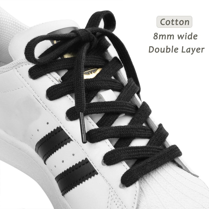 Handshop رباط أحذية رياضي مسطح عريض من هاندشوب 5/16" (زوجين) - أربطة للأحذية الرياضية والأحذية العادية بديل أسود 55 بوصة (140 سم) - Image 2