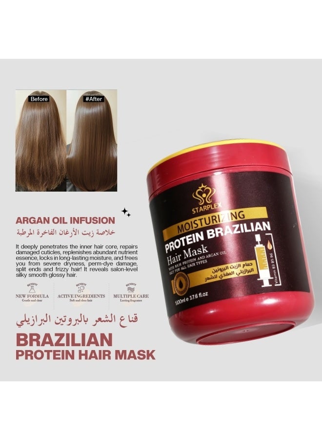 STARPLEX Moisturizing Hair Mask 500ml - Brazilian Protein & Argan Oil | Nourishing & Hydrating for All Hair Types | Salon Professional Deep Treatment - Image 1