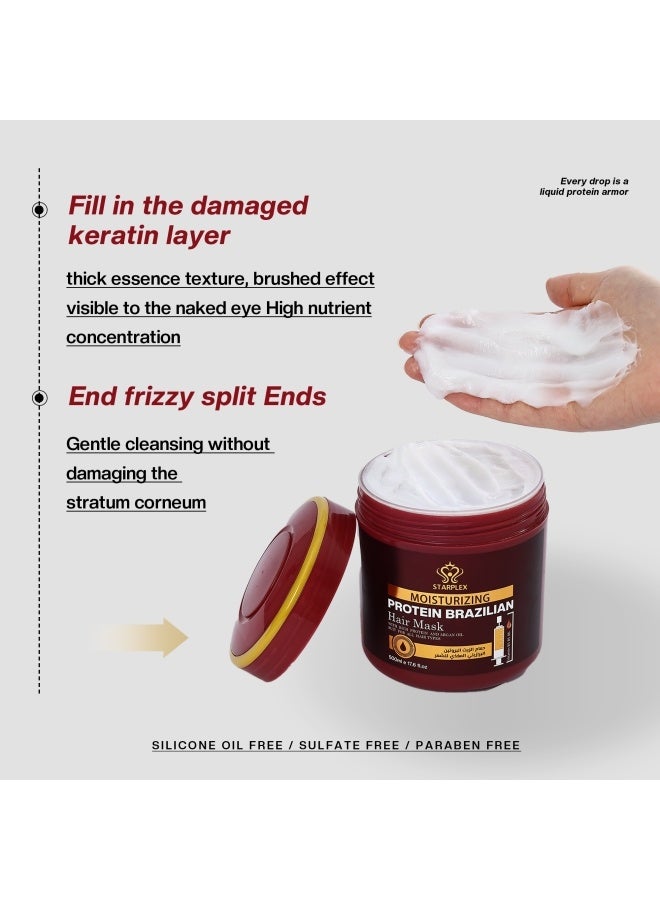 STARPLEX Moisturizing Hair Mask 500ml - Brazilian Protein & Argan Oil | Nourishing & Hydrating for All Hair Types | Salon Professional Deep Treatment - Image 3