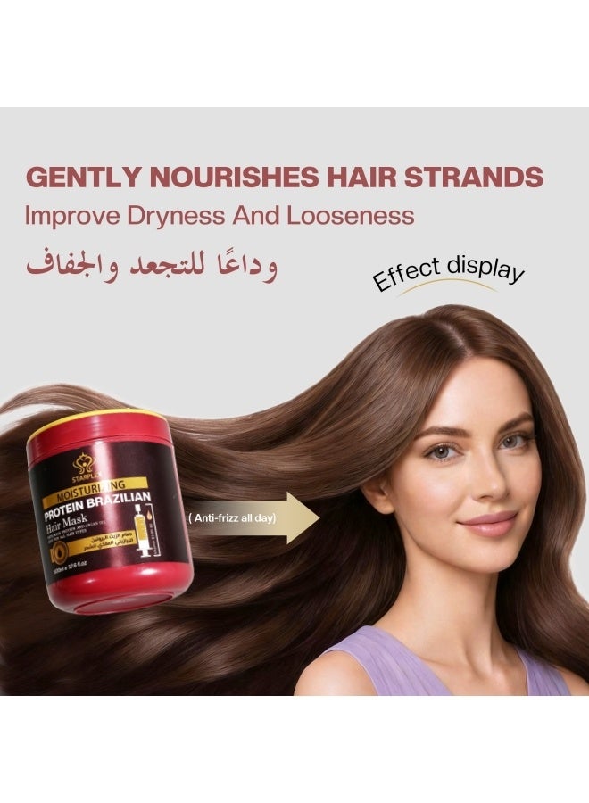 STARPLEX Moisturizing Hair Mask 500ml - Brazilian Protein & Argan Oil | Nourishing & Hydrating for All Hair Types | Salon Professional Deep Treatment - Image 2
