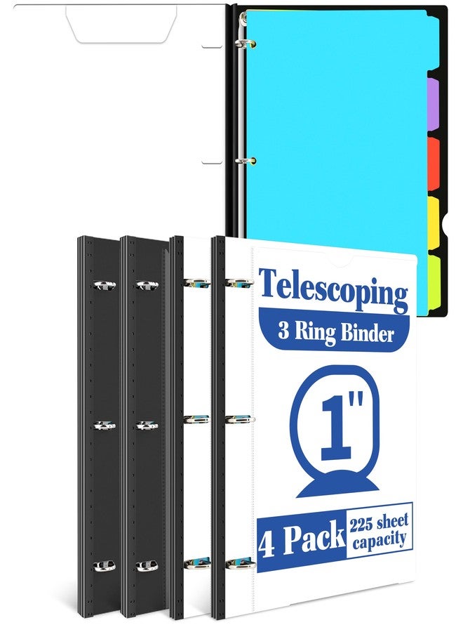 INFUN 1 Inch Telescoping 3 Ring Binder - 4 Pack, Flexible Binder with 5-Tabs Dividers, Customizable Front Cover and Clear Catalog Pocket, 225 Sheet Capacity - 2 Black and 2 White - Image 1