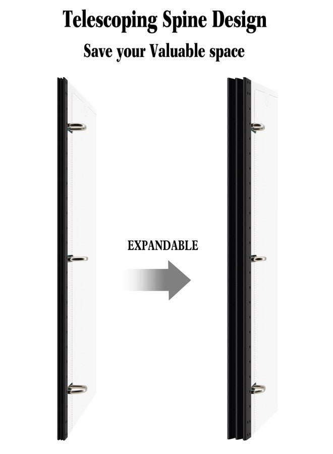 INFUN 1 Inch Telescoping 3 Ring Binder - 4 Pack, Flexible Binder with 5-Tabs Dividers, Customizable Front Cover and Clear Catalog Pocket, 225 Sheet Capacity - 2 Black and 2 White - Image 3