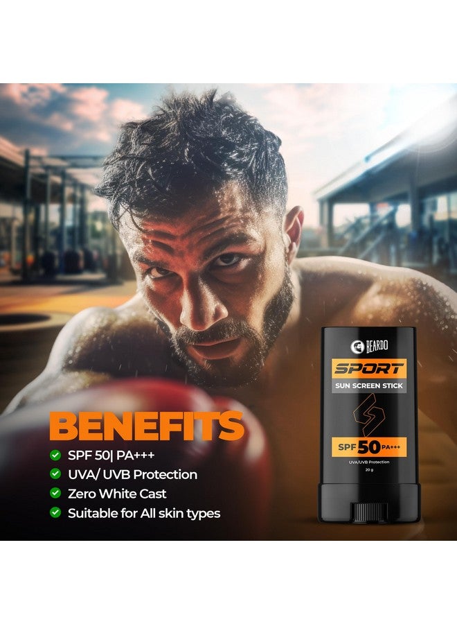 BEARDO Sport Sunscreen Stick| Easy Reapplication | Spf 50 Pa+++ Broad Spectrum, Uva/Uvb Rays Protection| Hyaluronic Acid & Bamboo Extract For Hydration & Reduces Dark Spots | No White Cast 20G - Image 3