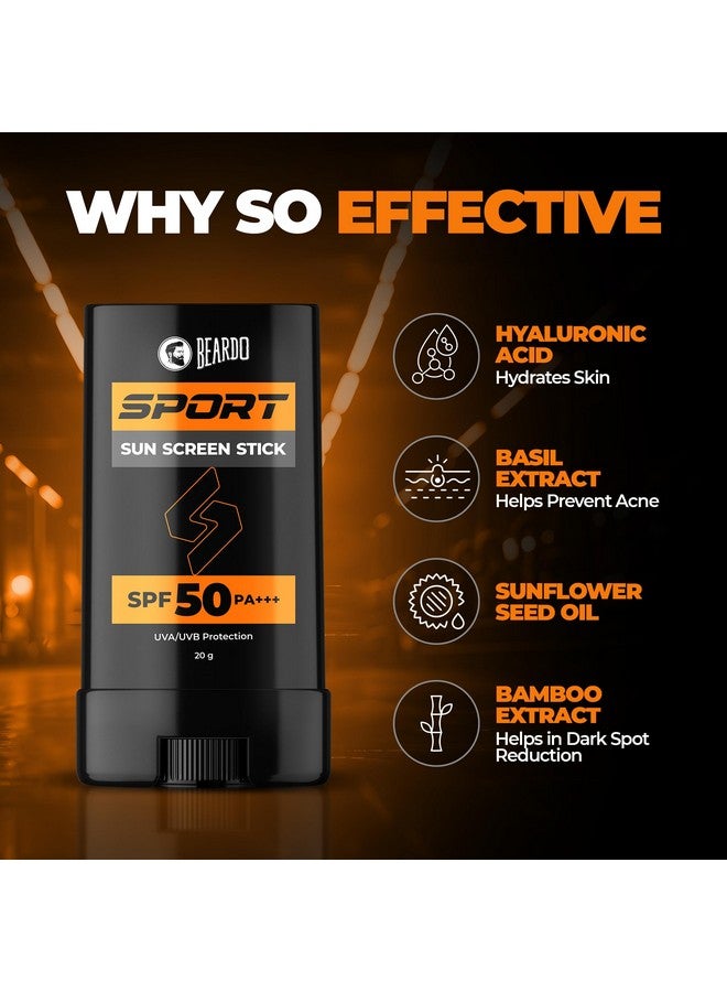 BEARDO Sport Sunscreen Stick| Easy Reapplication | Spf 50 Pa+++ Broad Spectrum, Uva/Uvb Rays Protection| Hyaluronic Acid & Bamboo Extract For Hydration & Reduces Dark Spots | No White Cast 20G - Image 4