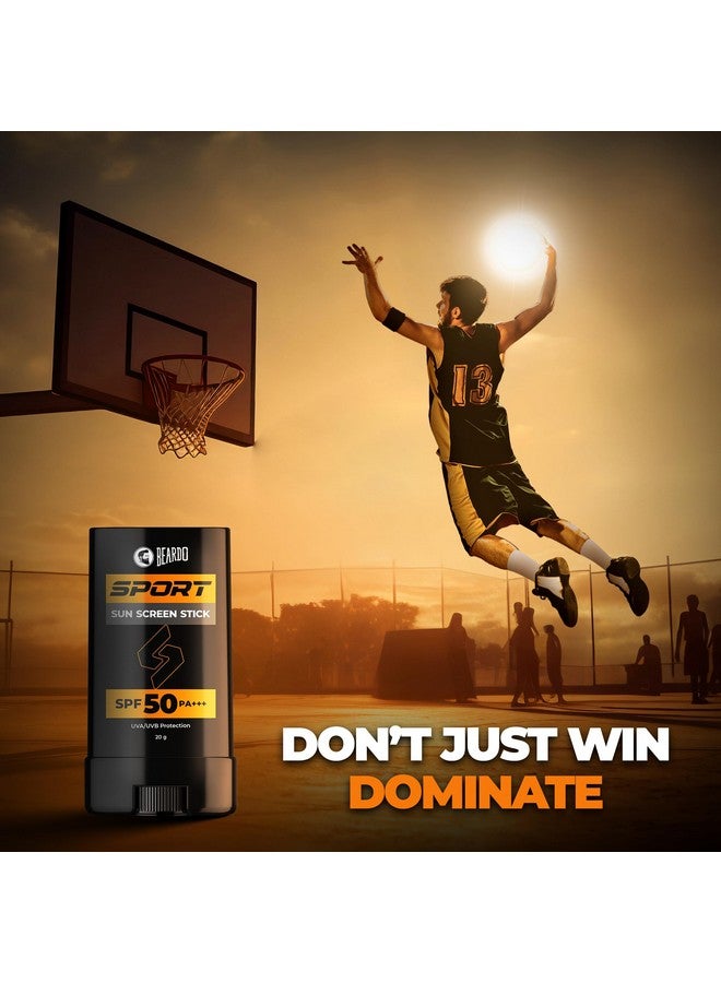 BEARDO Sport Sunscreen Stick| Easy Reapplication | Spf 50 Pa+++ Broad Spectrum, Uva/Uvb Rays Protection| Hyaluronic Acid & Bamboo Extract For Hydration & Reduces Dark Spots | No White Cast 20G - Image 2