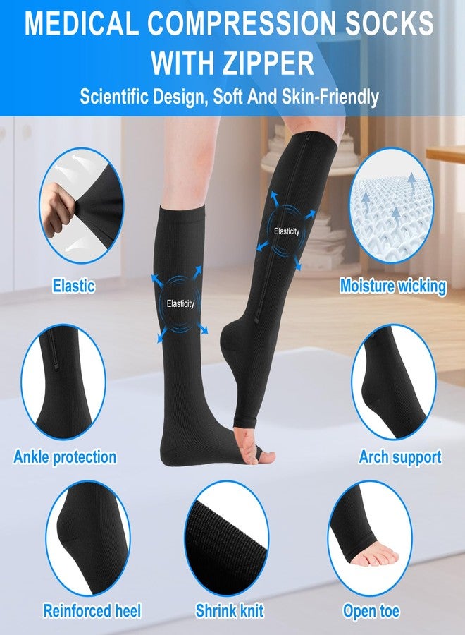 Sagry 4 Pairs Zipper Compression Socks for Women & Men,15-20 mmHg Medical over the knee compression socks, Easy Wear, Elastic & Comfortable, for Fitness, Flight, Running Marathon (Nude+Black, S/M) - Image 2