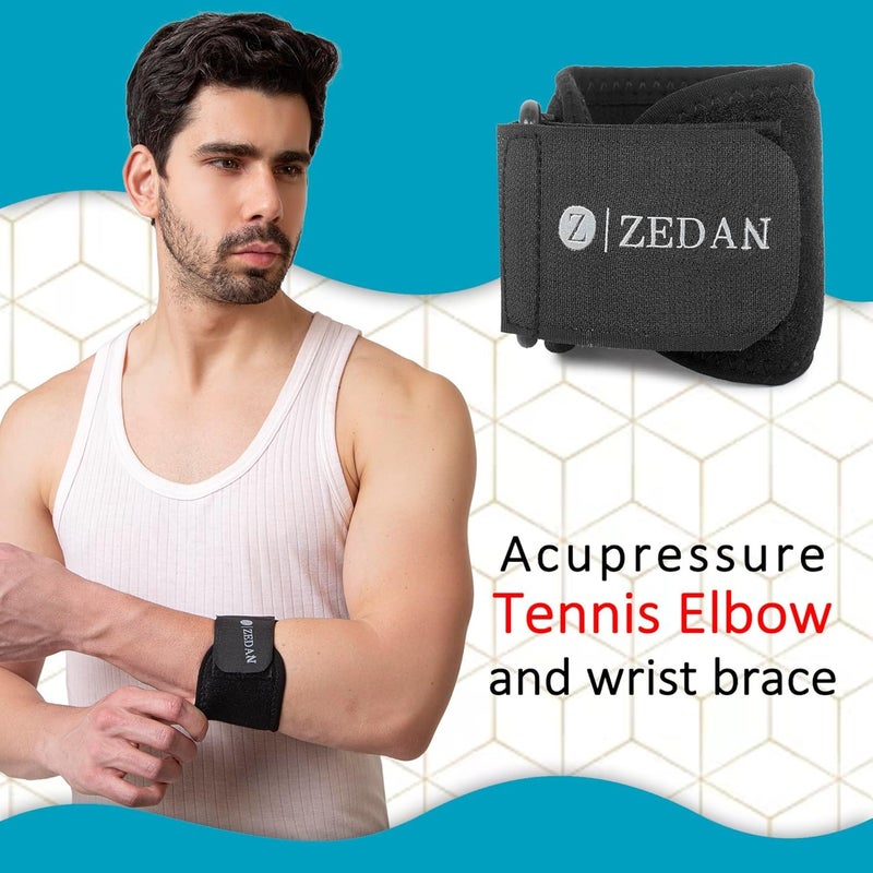 ZEDAN Adjustable Strap Active Tennis Elbow Support Brace Band for Men & Women | For Pain Relief in Bursitis, Tendonitis - Black - Image 5