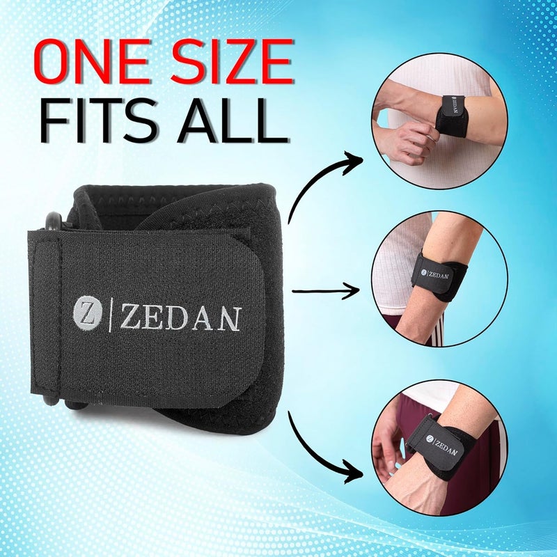ZEDAN Adjustable Strap Active Tennis Elbow Support Brace Band for Men & Women | For Pain Relief in Bursitis, Tendonitis - Black - Image 4