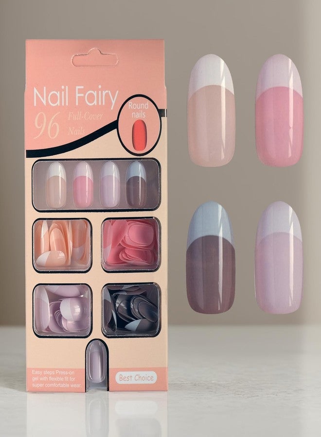 STORE 2508 Nail Fairy 96 Pcs Press on French Nails, 4 Colours, With Glue Sheets Artificial Nails Set for Girl Women Model - NQ877 - Image 1