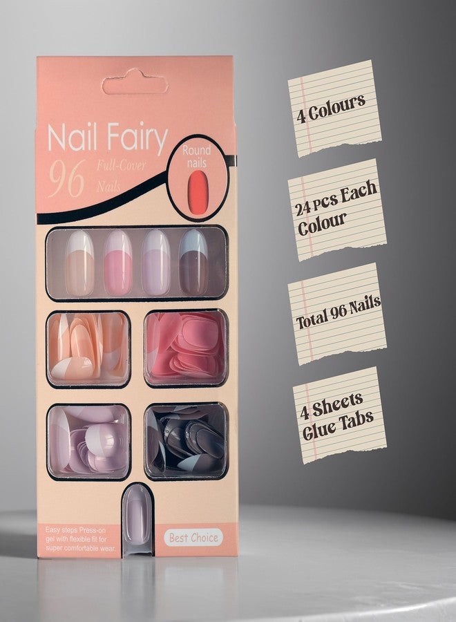 STORE 2508 Nail Fairy 96 Pcs Press on French Nails, 4 Colours, With Glue Sheets Artificial Nails Set for Girl Women Model - NQ877 - Image 2