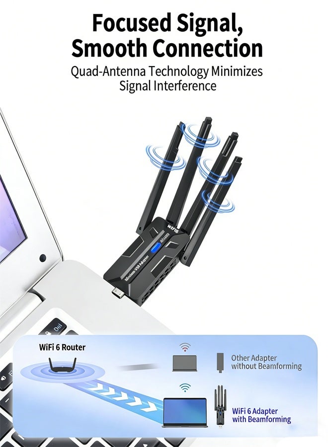 سيسلي محول واي فاي لاسلكي USB AX1800، واي فاي 6 ثنائي النطاق 2.4 جيجاهرتز/5 جيجاهرتز، بطاقة شبكة عالية السرعة USB 3.0 مع 4 هوائيات خارجية لأجهزة الكمبيوتر المكتبية والمحمولة - Image 2