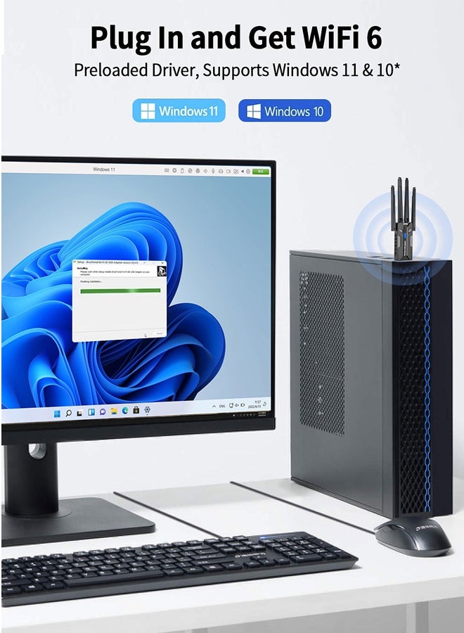 سيسلي محول واي فاي لاسلكي USB AX1800، واي فاي 6 ثنائي النطاق 2.4 جيجاهرتز/5 جيجاهرتز، بطاقة شبكة عالية السرعة USB 3.0 مع 4 هوائيات خارجية لأجهزة الكمبيوتر المكتبية والمحمولة - Image 5