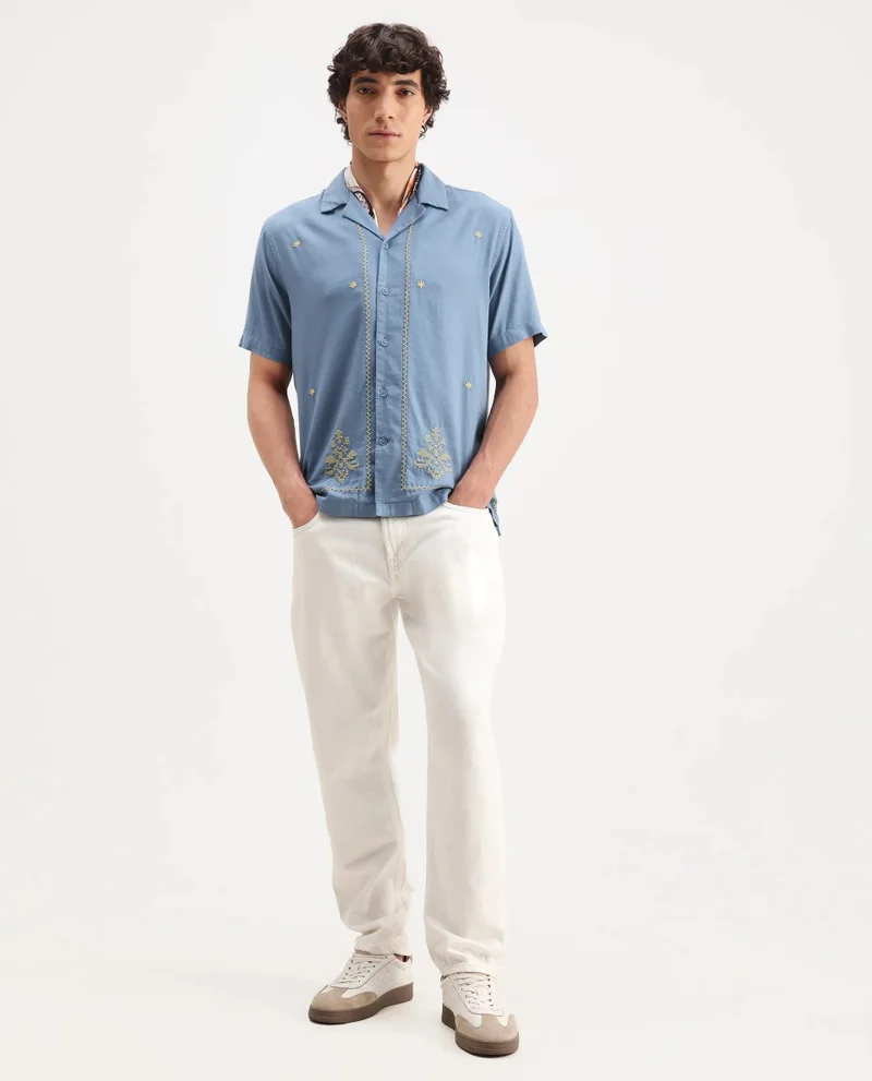 Rare Rabbit Men's Embroidred Boxy Fit Shirt