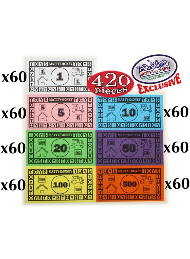 Matty's Toy Stop Matty'S Money 420 Piece Replacement Play Money Set (60 Pieces Each Of $1'S 5'S 10'S 20'S 50'S 100'S & $500'S) $41 160 In Game Money - Image 3
