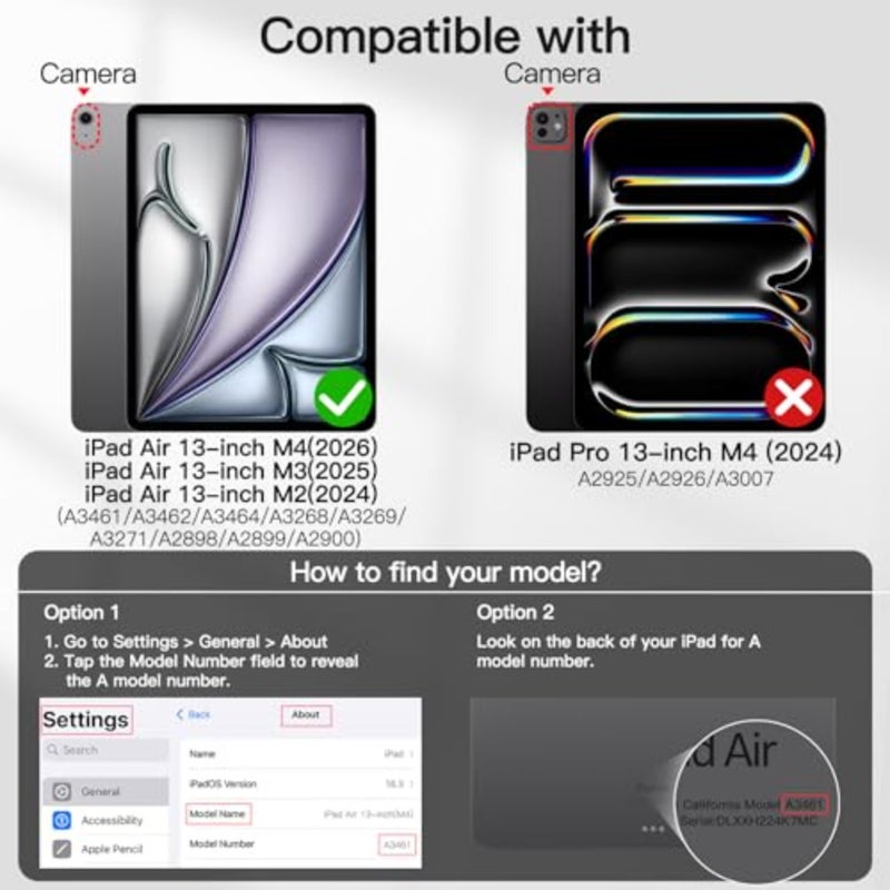 حافظة قابلة للطي لجهاز iPad Air 13 M4/M3/M2: غطاء حامل متعدد الزوايا مع حامل قلم رصاص، غطاء واقي نحيف باللون الأسود، وظيفة التنبيه/السكون التلقائي لموديلات 2026/2025/2024 - Image 2
