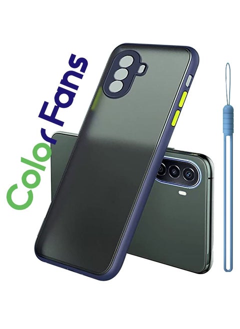 Huawei Nova Y70 Back Cover Protection Edges Soft-Touch Bumper Case with Mobile Phone Lanyard Blue