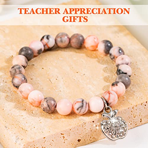 VICKHU Teacher appreciation gifts,Natural Stone teacher Bracelet gifts for women,thank you gifts for teacher meaningful gifts for women with gift message card (apple-Pale pink) - Image 3