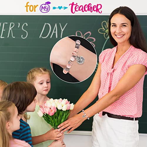 VICKHU Teacher appreciation gifts,Natural Stone teacher Bracelet gifts for women,thank you gifts for teacher meaningful gifts for women with gift message card (apple-Pale pink) - Image 5