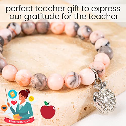 VICKHU Teacher appreciation gifts,Natural Stone teacher Bracelet gifts for women,thank you gifts for teacher meaningful gifts for women with gift message card (apple-Pale pink) - Image 2