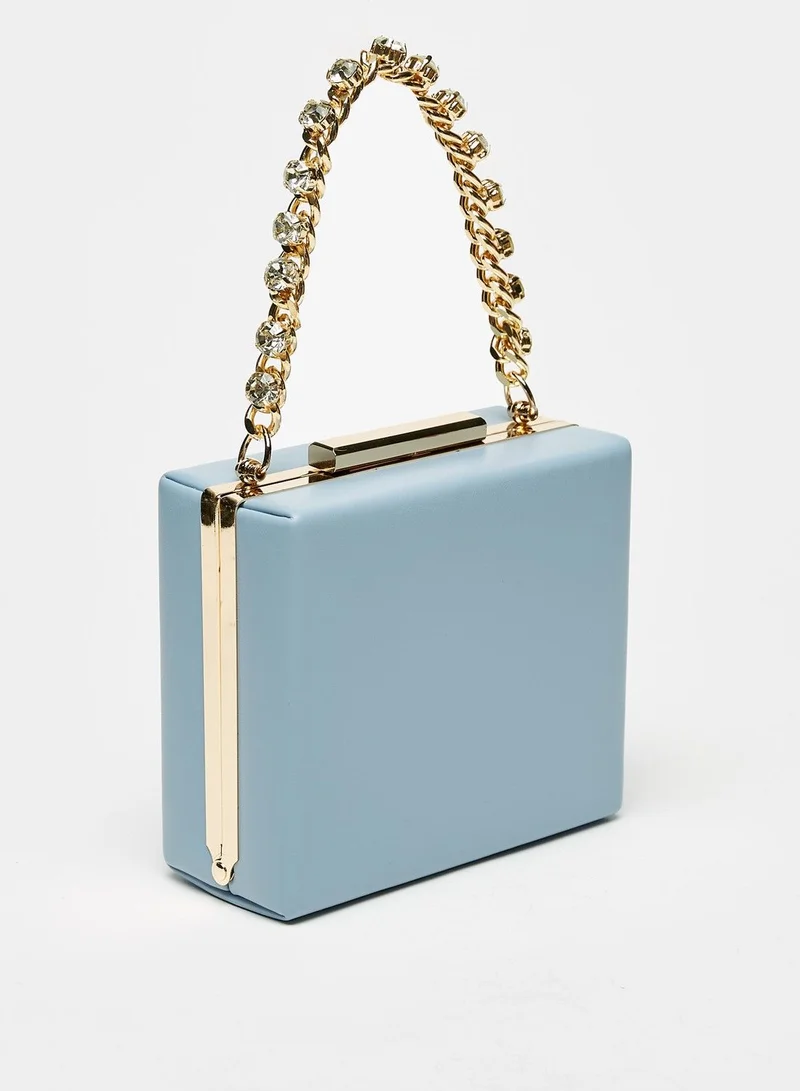 shoexpress Solid Box Clutch with Metallic Studded Chain Strap