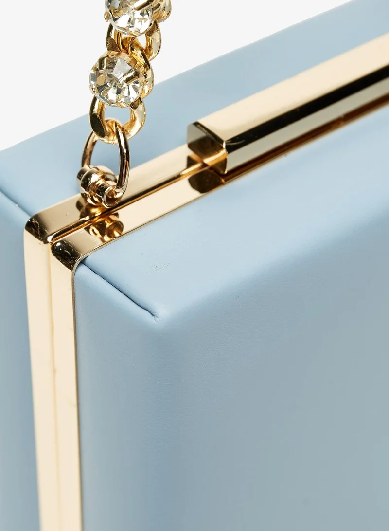 shoexpress Solid Box Clutch with Metallic Studded Chain Strap