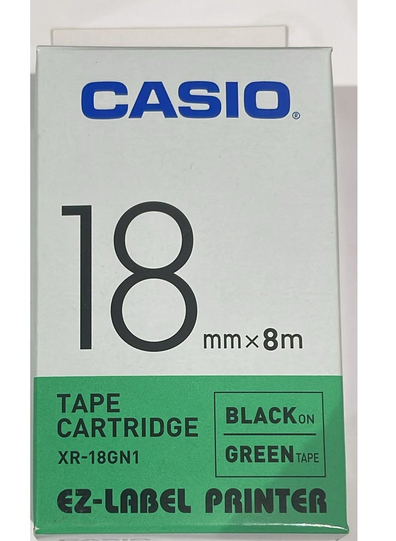 Casio tape cartridge black on green tape XR-18GN1