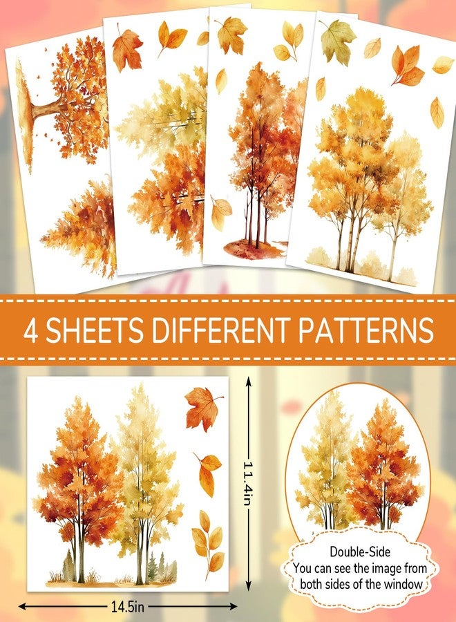 وولاين ملصقات نوافذ من Whaline، 4 أوراق، بتصميم أشجار الخريف، ألوان مائية، غابة خريفية، قابلة لإعادة الاستخدام، مثالية لحفلات الحصاد، عيد الشكر، ديكور المنزل والمكتب والمدرسة - Image 4