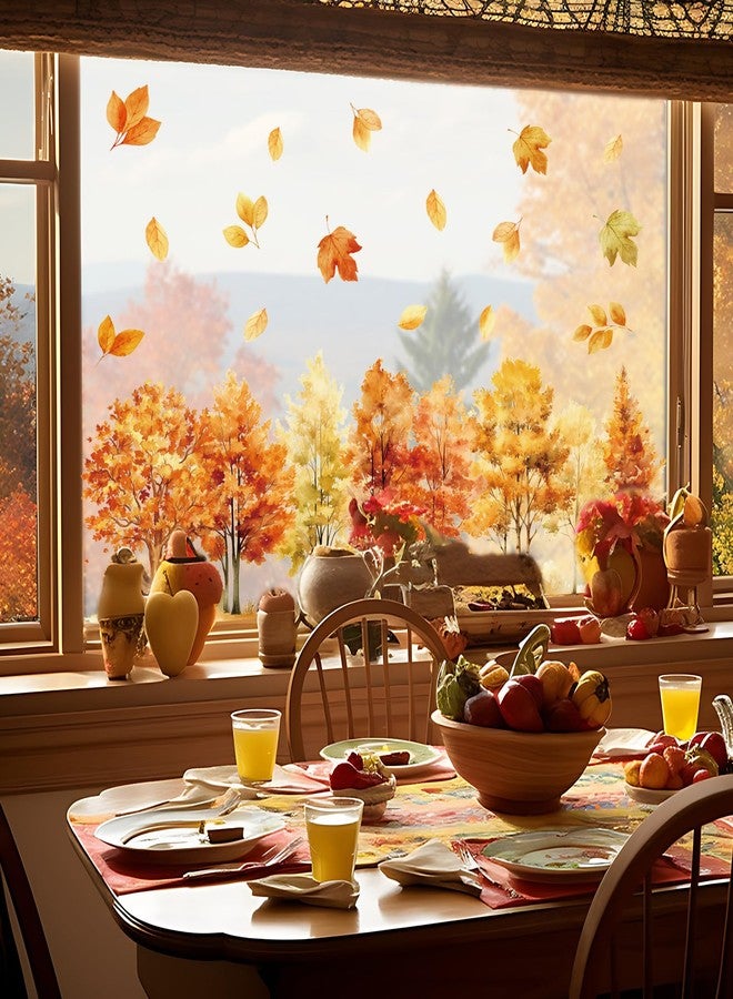 وولاين ملصقات نوافذ من Whaline، 4 أوراق، بتصميم أشجار الخريف، ألوان مائية، غابة خريفية، قابلة لإعادة الاستخدام، مثالية لحفلات الحصاد، عيد الشكر، ديكور المنزل والمكتب والمدرسة - Image 2