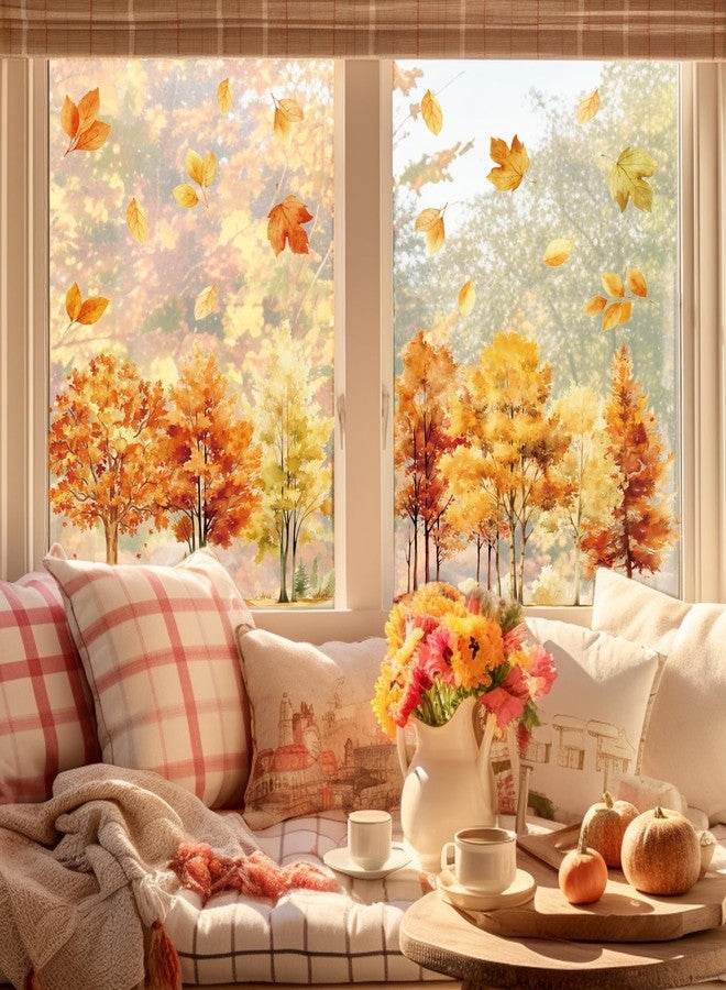 وولاين ملصقات نوافذ من Whaline، 4 أوراق، بتصميم أشجار الخريف، ألوان مائية، غابة خريفية، قابلة لإعادة الاستخدام، مثالية لحفلات الحصاد، عيد الشكر، ديكور المنزل والمكتب والمدرسة - Image 3