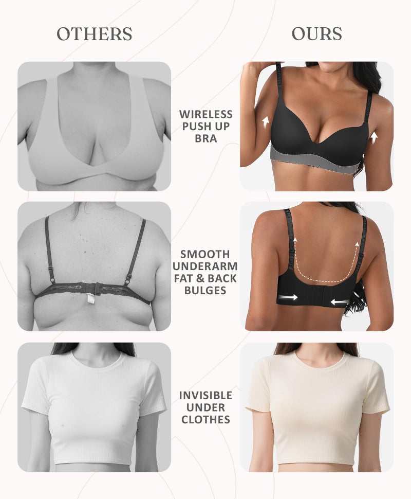 FeelinGirl Bras for Women No Underwire Push Up Bra Full Coverage Wirefree Bralettes Soft T-Shirt Everyday Bra Black 38B - Image 4
