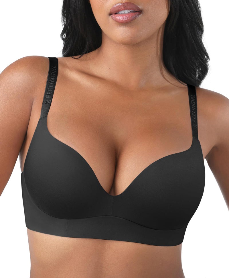 FeelinGirl Bras for Women No Underwire Push Up Bra Full Coverage Wirefree Bralettes Soft T-Shirt Everyday Bra Black 38B - Image 1