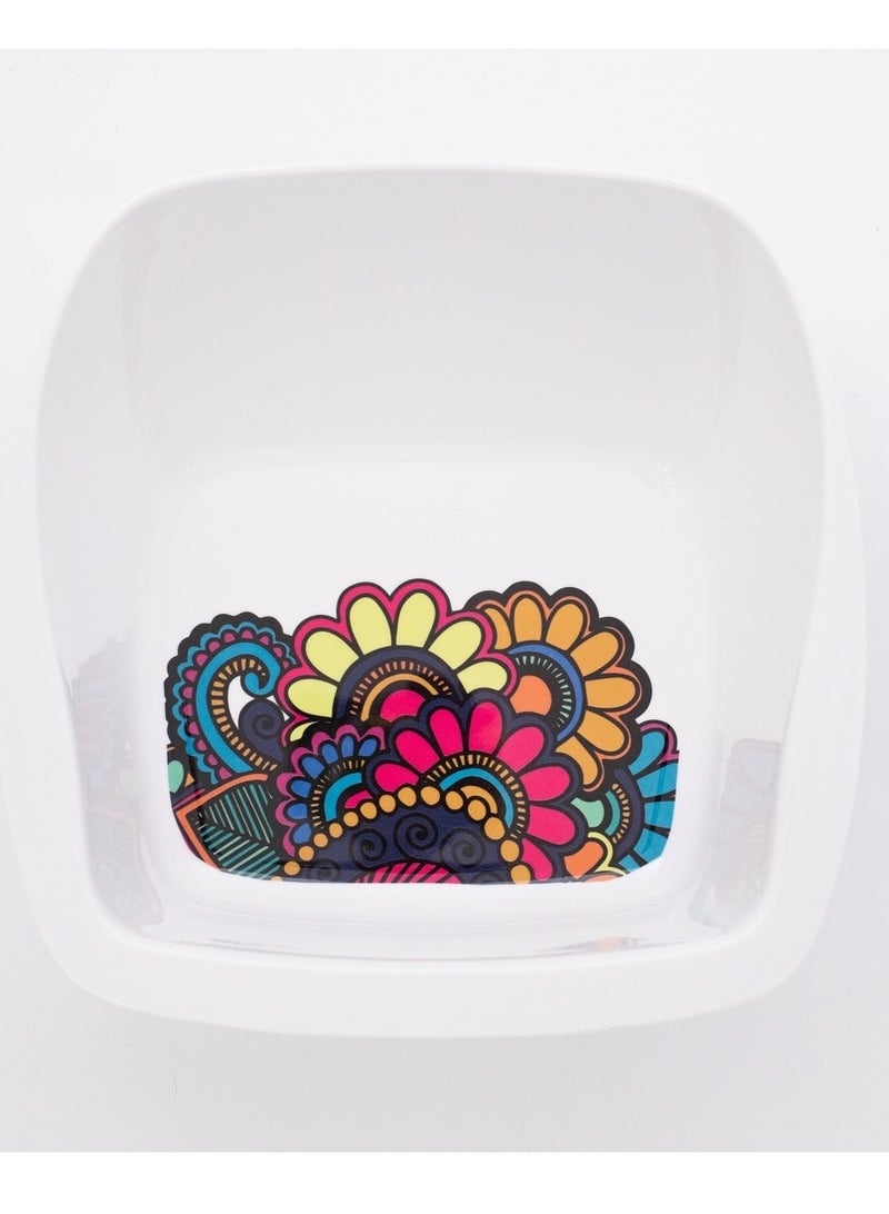 Bright Designs Melamine Serving Bowl with Serving Spoon and Fork 
Set of 1 (L 26cm W 26cm H 9cm) Paisley - Image 2