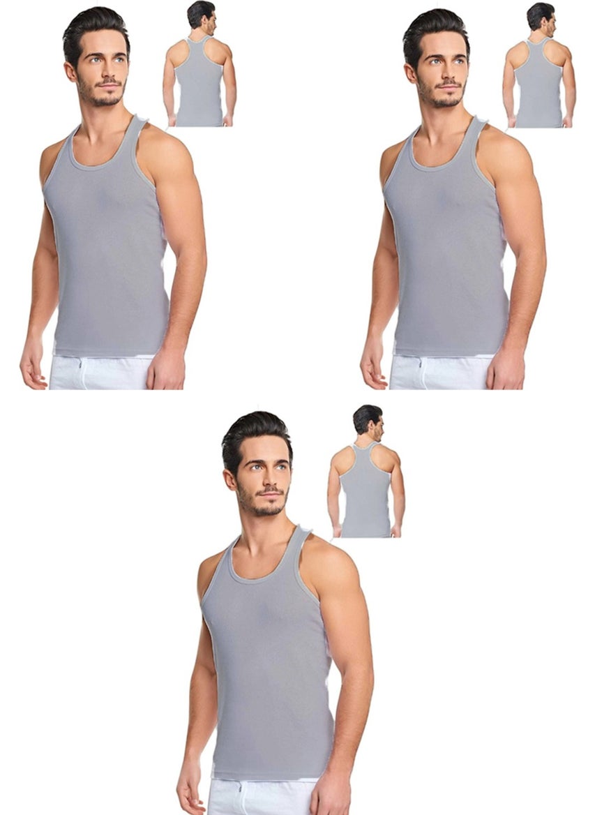 Belifanti Collection Men's Cotton 3-Piece Gray Sports Undershirt and 3-Piece Black Boxer 6 Piece Set  - Image 3