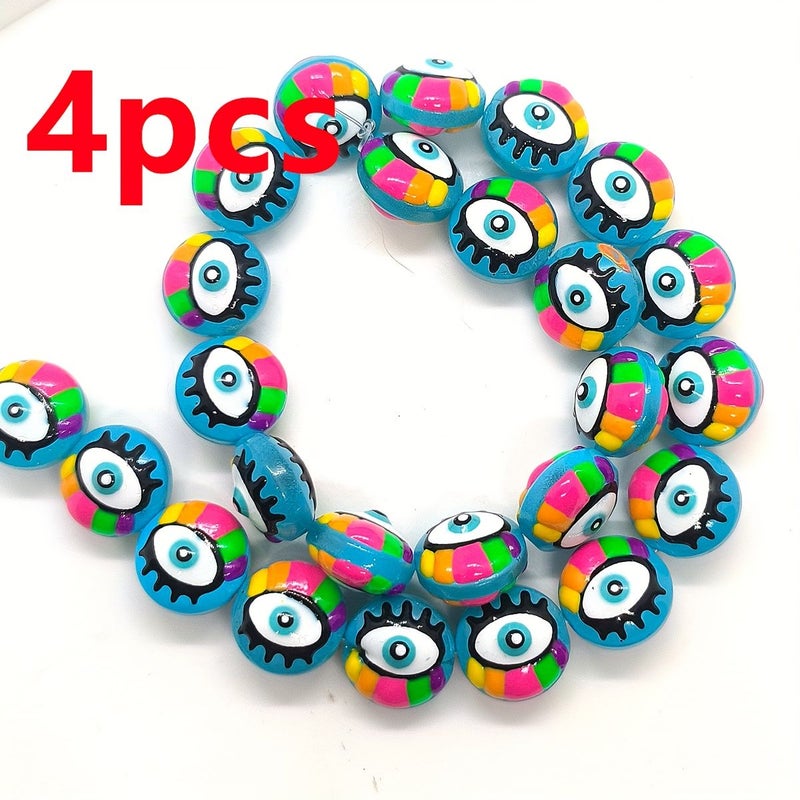 4pcs Blue Rainbow Devil Eye Glass Beads For DIY Jewelry Making - Image 1