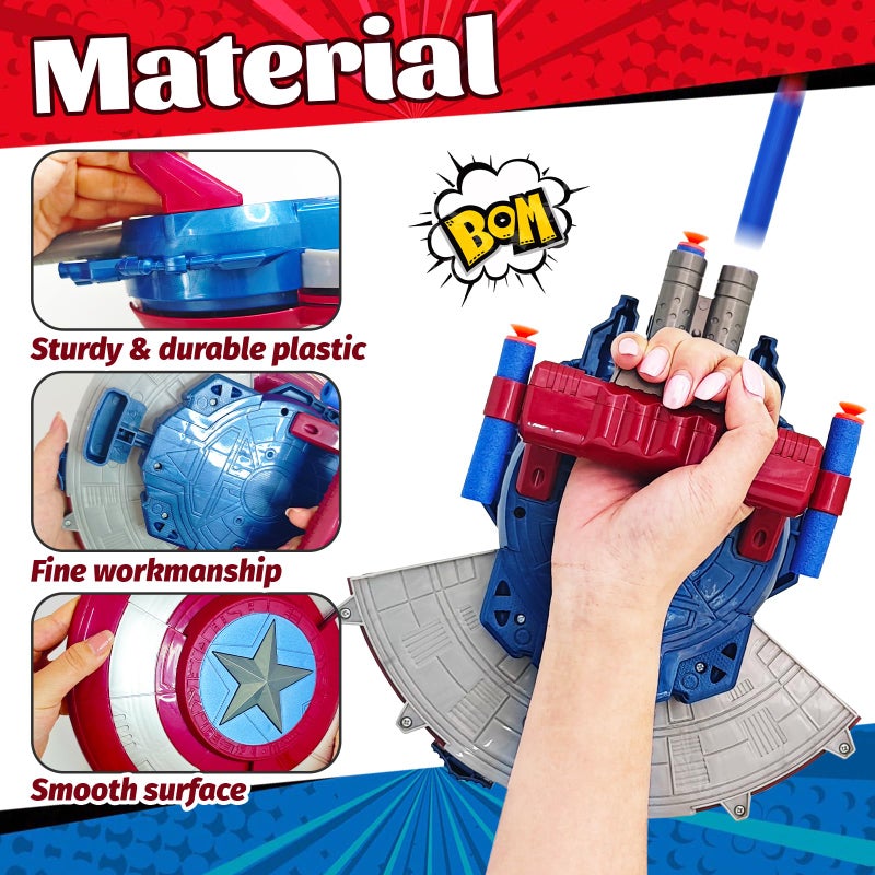 YMMAALE Captain Superhero Shield Blaster Toy,Dart Shooting Shield with 20 Foam Darts,Cosplay Prop for Adults,Roleplay,Halloween,Party Favors,Multi-Item Party Favor Packs - Image 4
