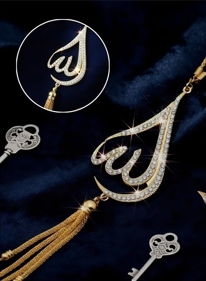 Muslim-themed car interior accessories, luxurious gold teardrop tassel car pendant, zinc alloy Islamic-style rearview mirror pendant, fashionable car ornament decoration, a gift symbolizing blessings. - Image 4