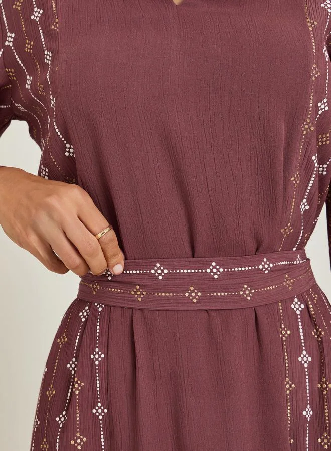 Amirah  Women Burgundy Foil Print Jalabiya for Women | Best Price UAE