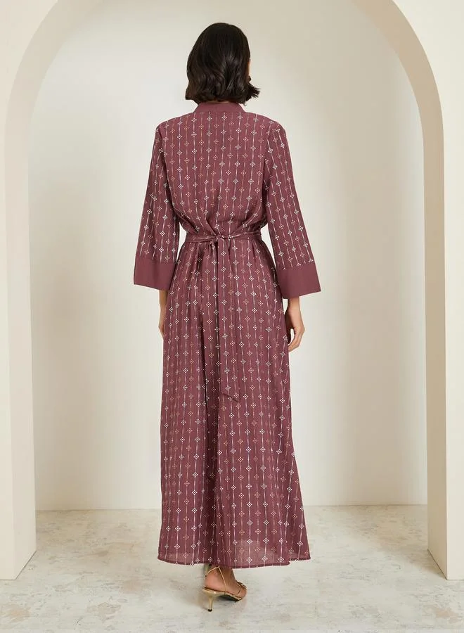 Amirah  Women Burgundy Foil Print Jalabiya for Women | Best Price UAE