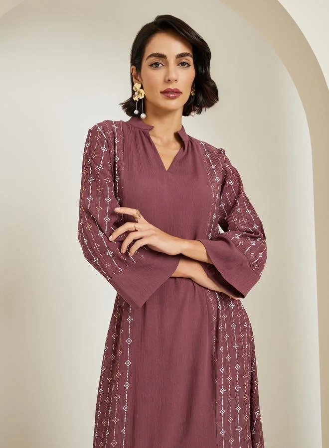 Amirah Women Burgundy Foil Print Jalabiya